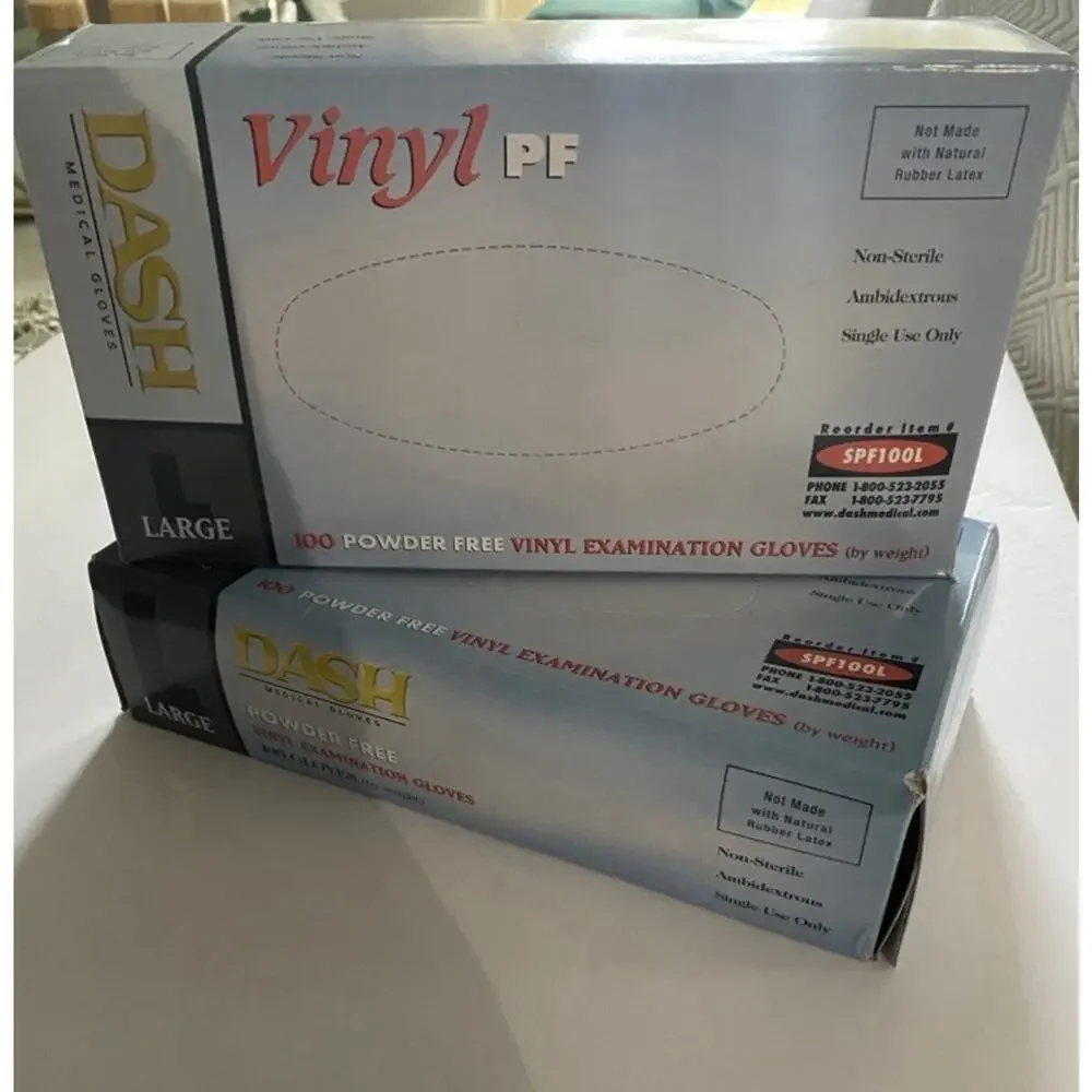 Dash Vinyl PF Medical Gloves Latex Free Powder Free 100 Count Size L Pack Of 2